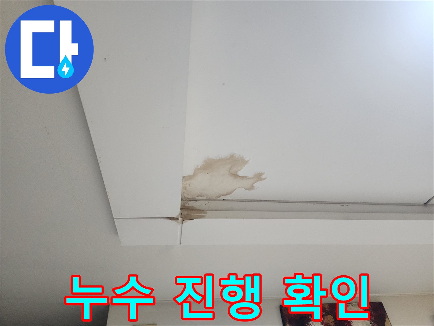 일산 가좌동 천장 누수 진행 상황 - 누수 범위와 심각성을 확인하고 있습니다.