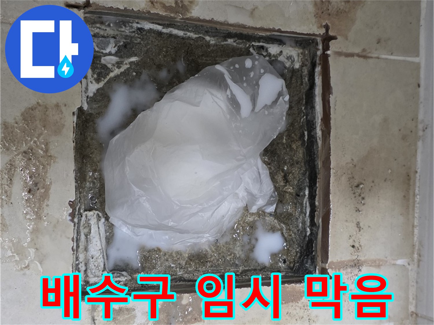 고양시 덕양구 욕실 바닥 누수 - 배수구 주변 임시 막음 조치 상황