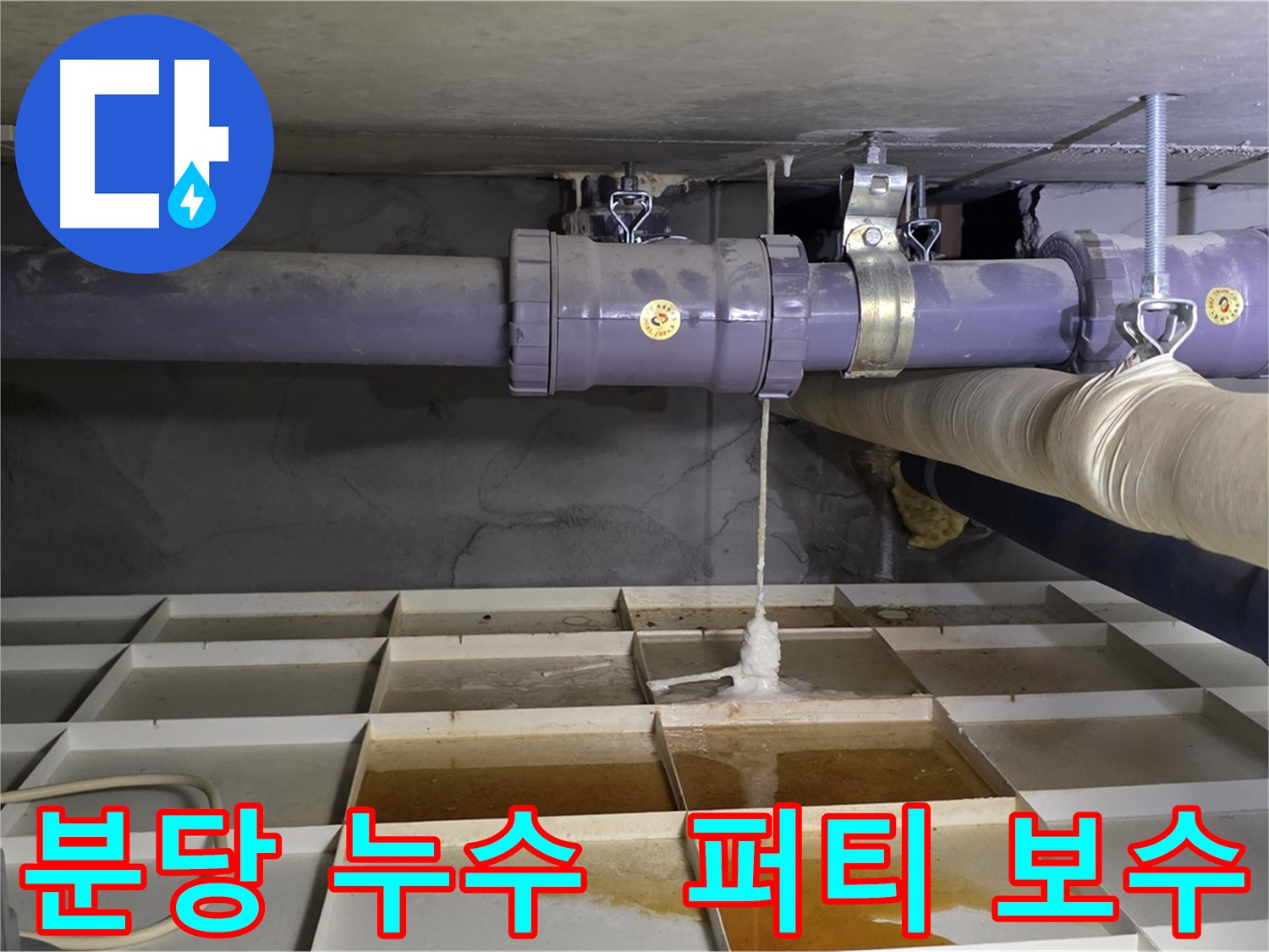 분당 산운마을 배관 누수 - 연결 부속 손상, 긴급 퍼티 보수로 응급처치