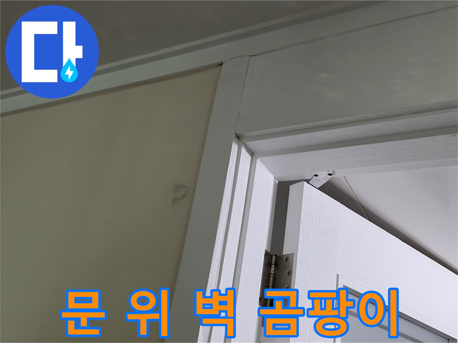 분당 운중동 산운마을 - 문 위 벽 모서리에 핀 곰팡이 - 누수 가능성을 의심하고 점검합니다.
