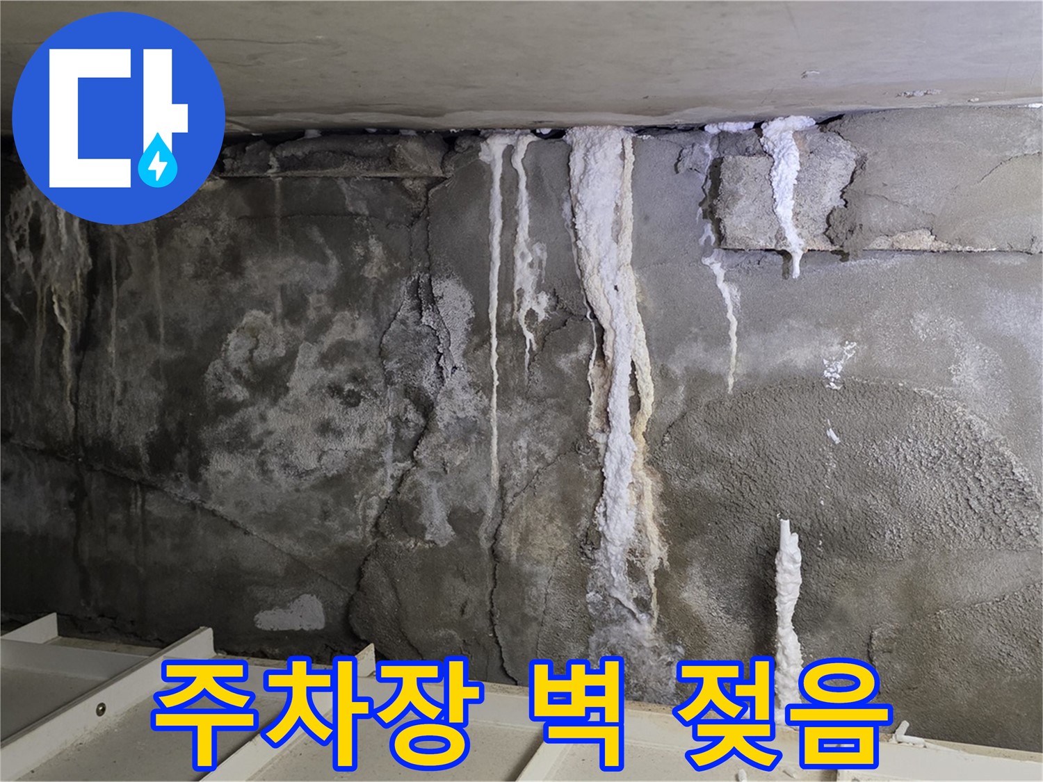 주차장 벽이 젖어 있는 누수 초기 증상 - 전문가 문의