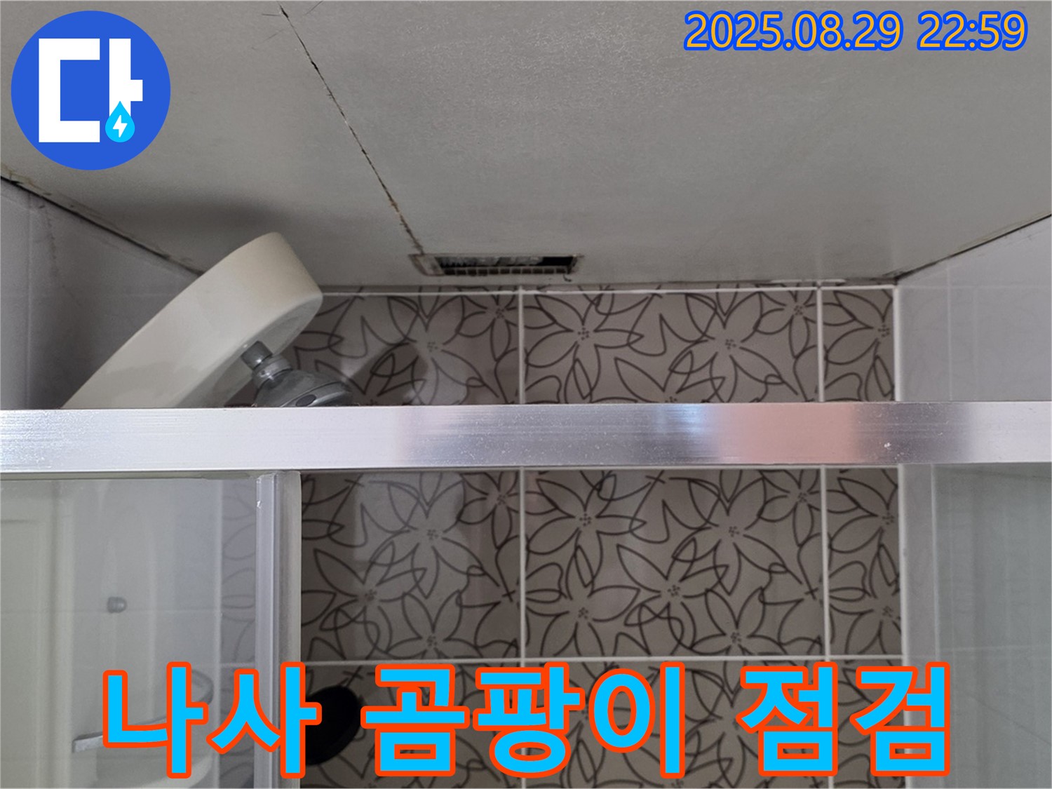 양주 서광아침의빛아파트 욕실 - 샤워기 벽 고정 나사 주변 녹 발생 및 곰팡이 상태를 점검하는 사진