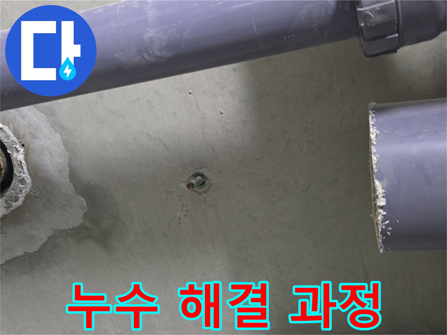 분당 운중동 산운로 121 6단지 아파트 누수 현장에서 누수 해결 과정을 보여주는 사진 - 누수 탐지부터 완벽한 시공까지 책임지고 해결합니다.