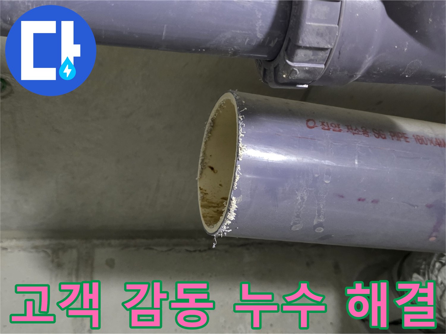 운중동 누수 현장 - 고객에게 누수 해결 과정을 설명하는 전문가
