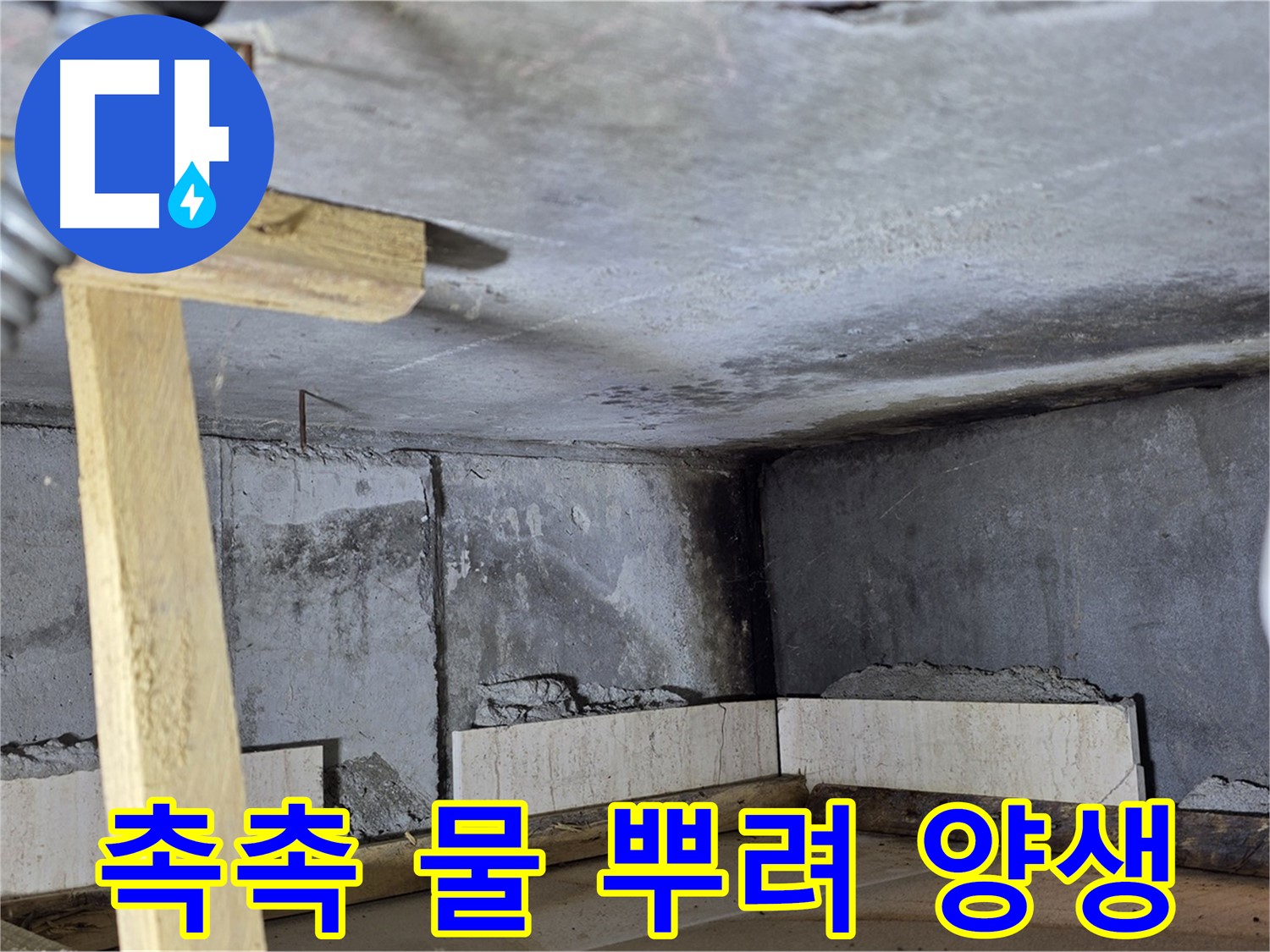 욕조 조적 시멘트 양생 - 촉촉하게 물 뿌려 관리 중