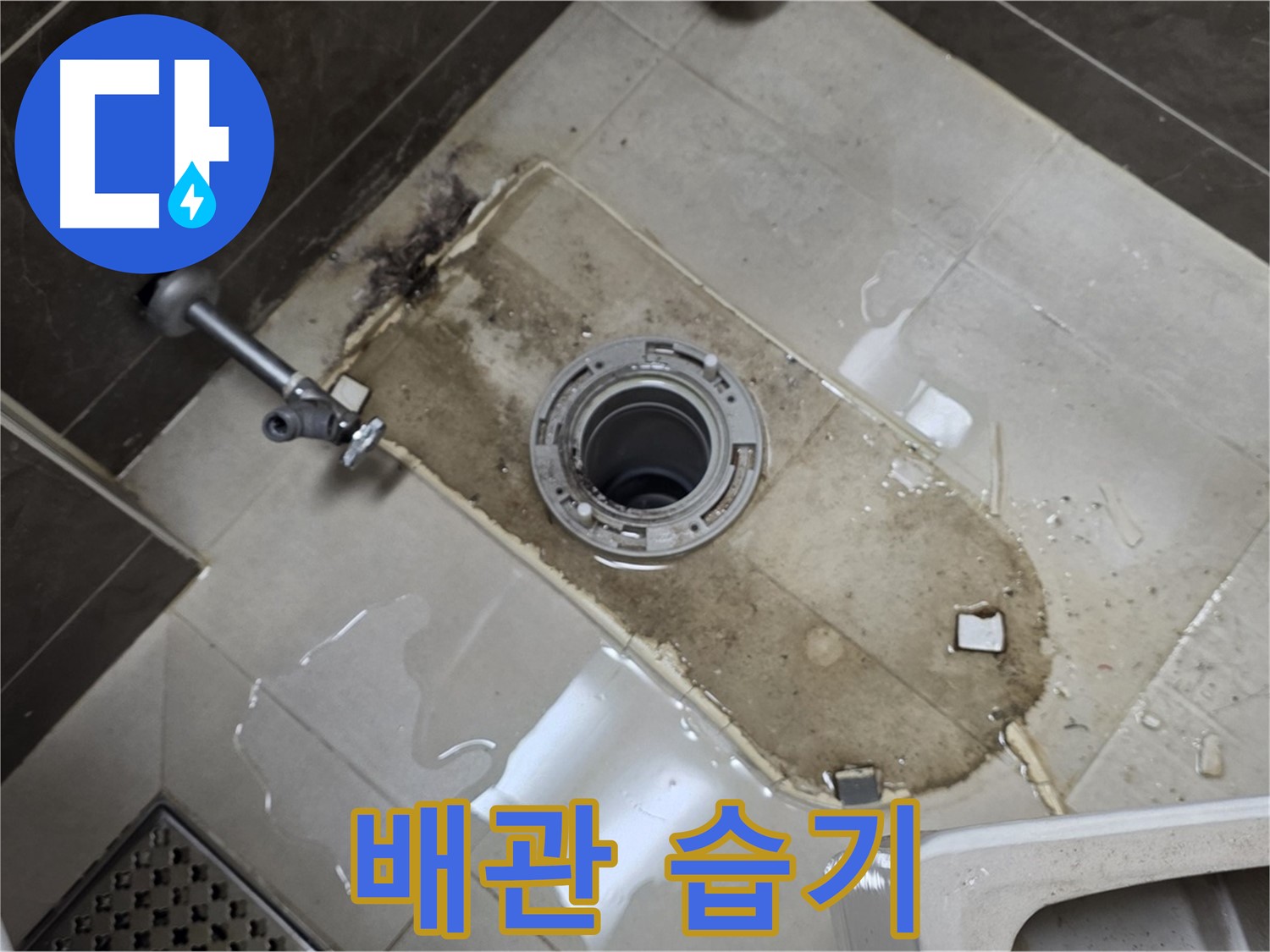 옥정 율정마을 아파트 변기 누수 - 철거 후 배관 연결부 주변 습기 확인