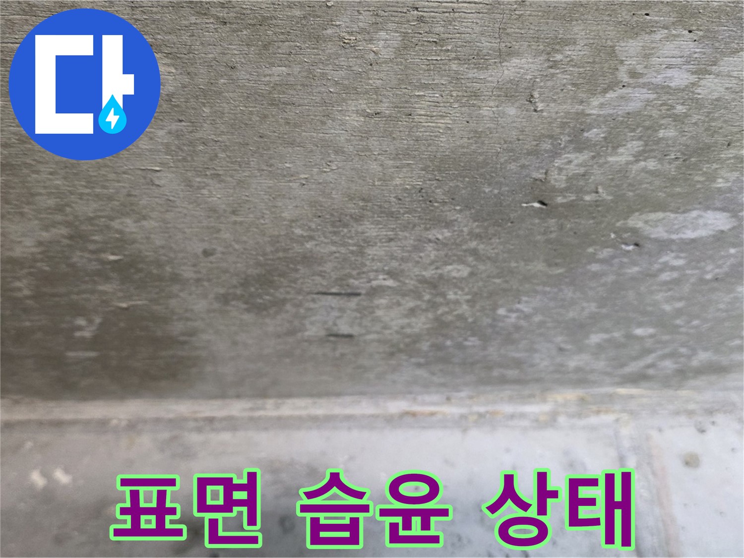 중계동 현대5차 아파트 누수 - 콘크리트 표면이 습윤한 상태를 보여줍니다.