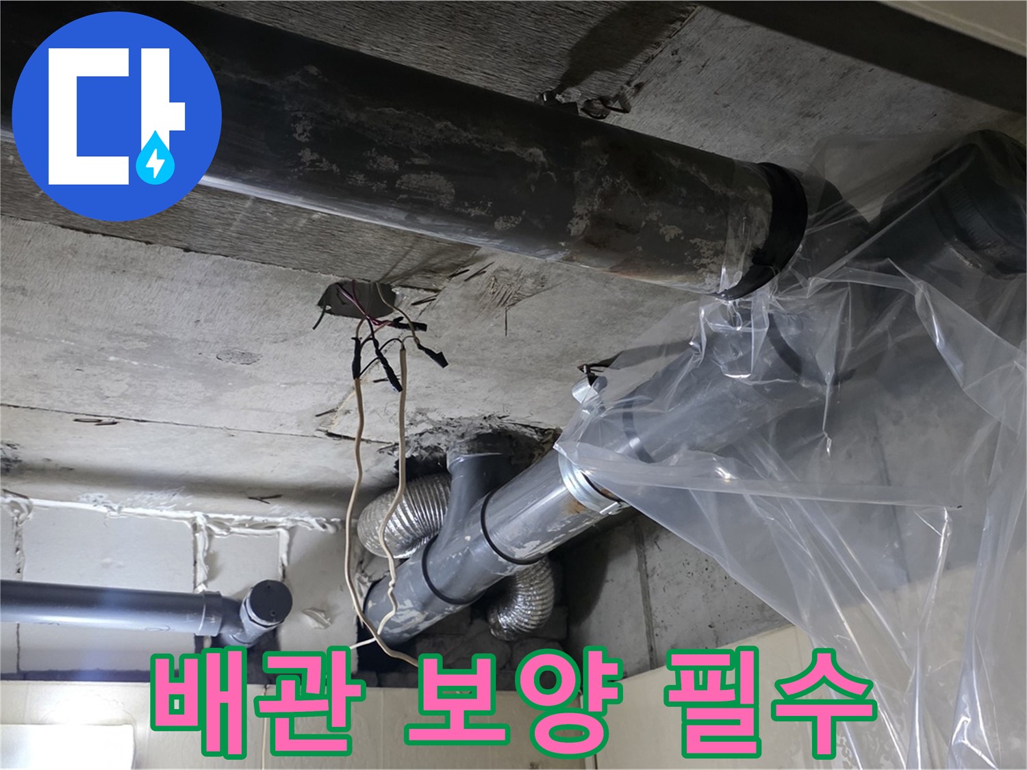 신사동 누수 - 배관 수리 전 비닐 보양으로 주변 환경 보호