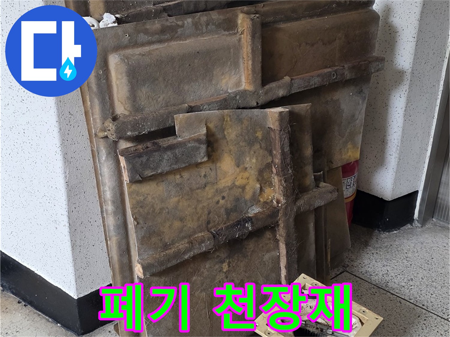 폐기 대상 - 곰팡이와 습기로 찌든 천장재와 조명