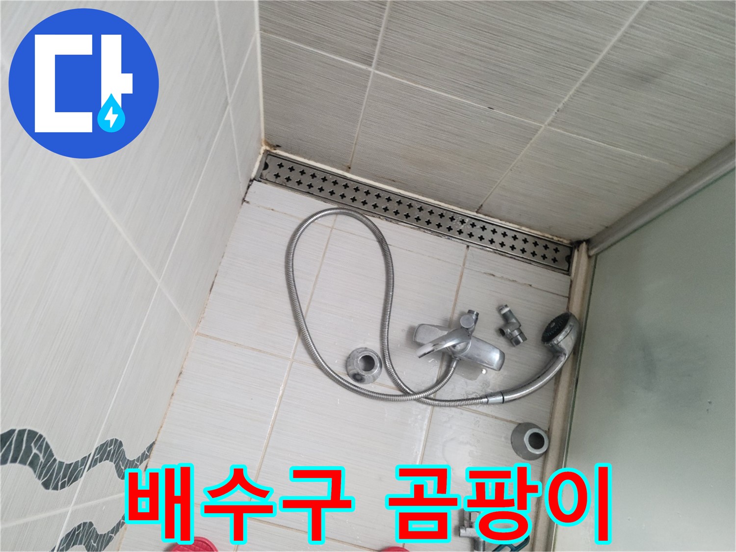 샤워기 배수구 주변 물때 곰팡이 - 청소 시급