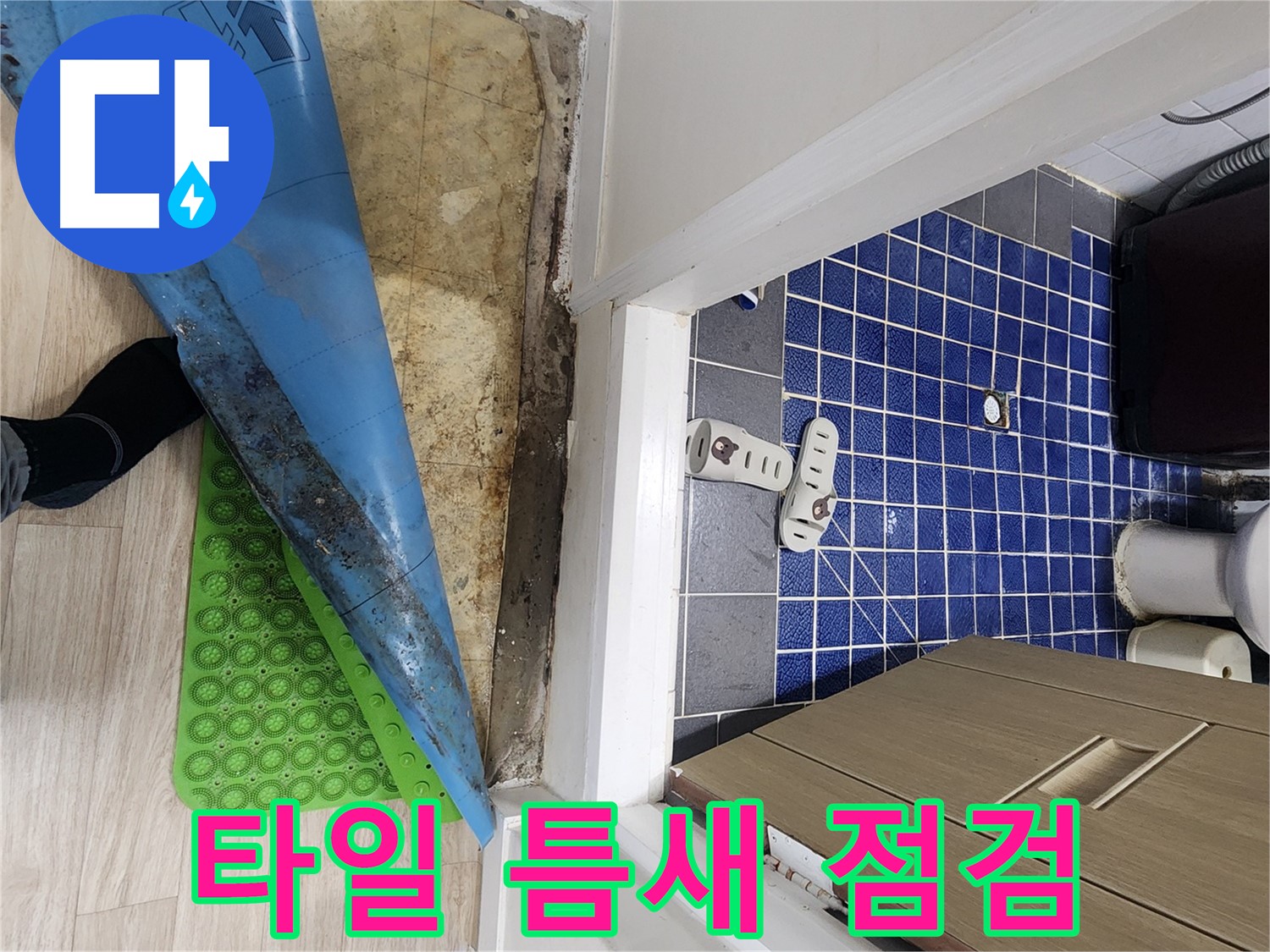 노원구 욕실 누수 - 타일 틈새를 꼼꼼히 점검 중