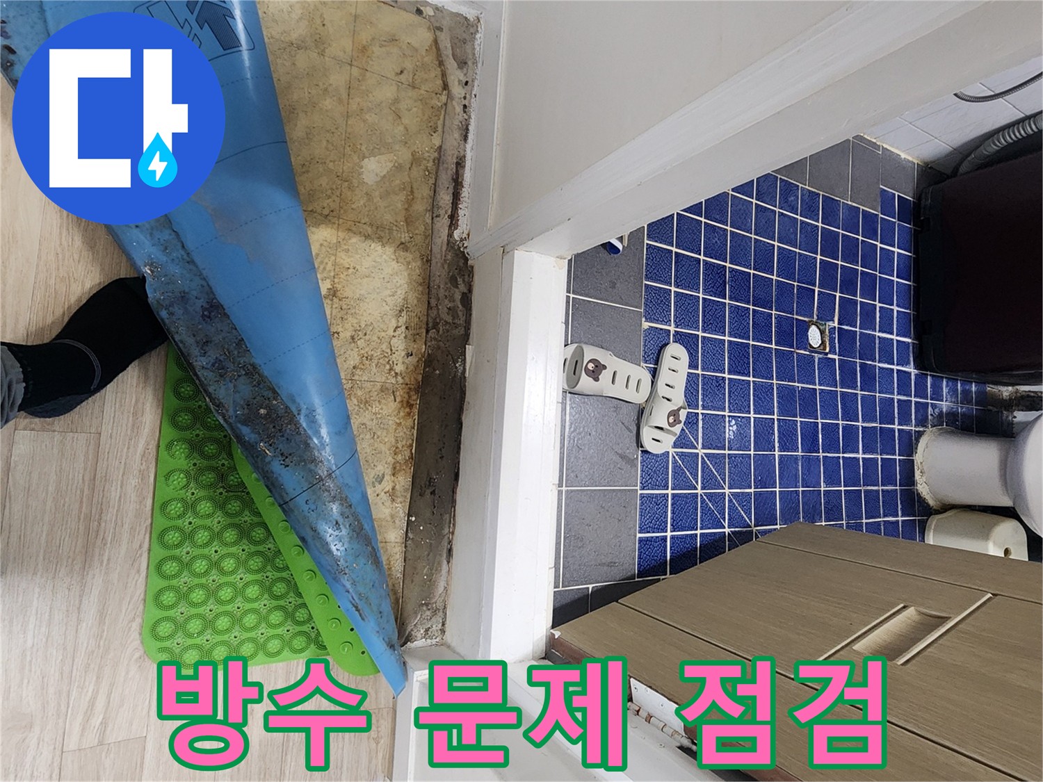 공릉동 빌라 화장실 누수 - 문턱 부근 장판 습기, 방수 문제 의심