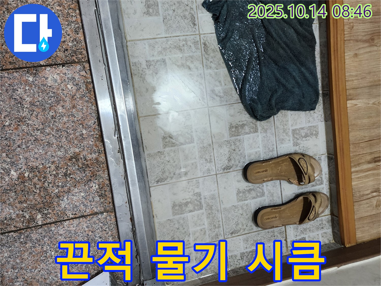 양주 두곡리 누수 - 현관 앞 물기가 끈적거리고 시큼한 냄새까지 난다면 오염된 누수를 의심해야 합니다.