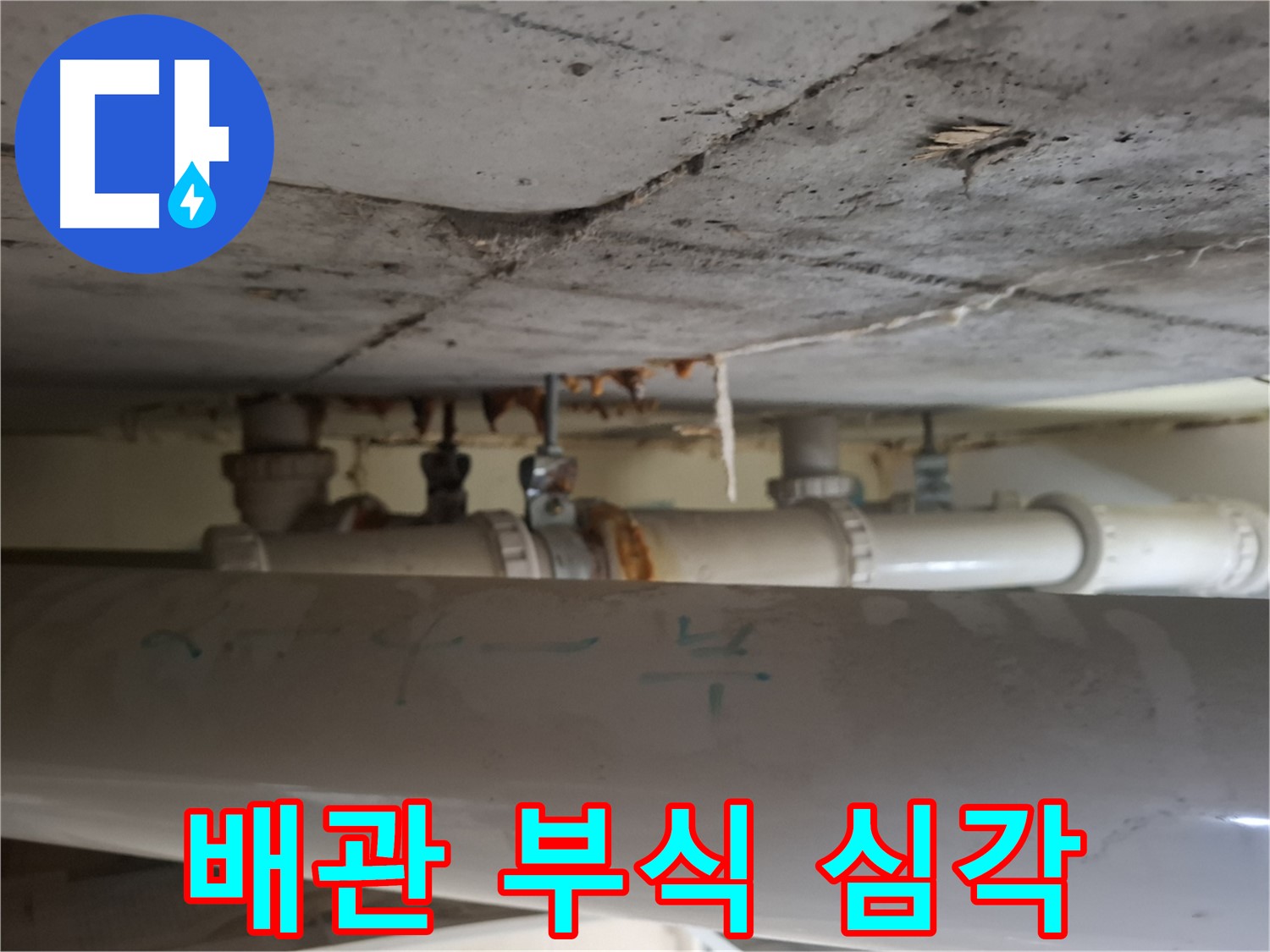 분당 삼평동 봇들마을2단지 아파트 - 천장 배관 부식 상태 심각