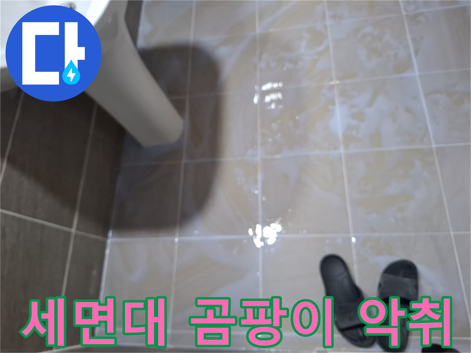 성남 삼평동 세면대 누수 - 타일 틈새 검은 곰팡이와 악취가 심각한 세면대 누수