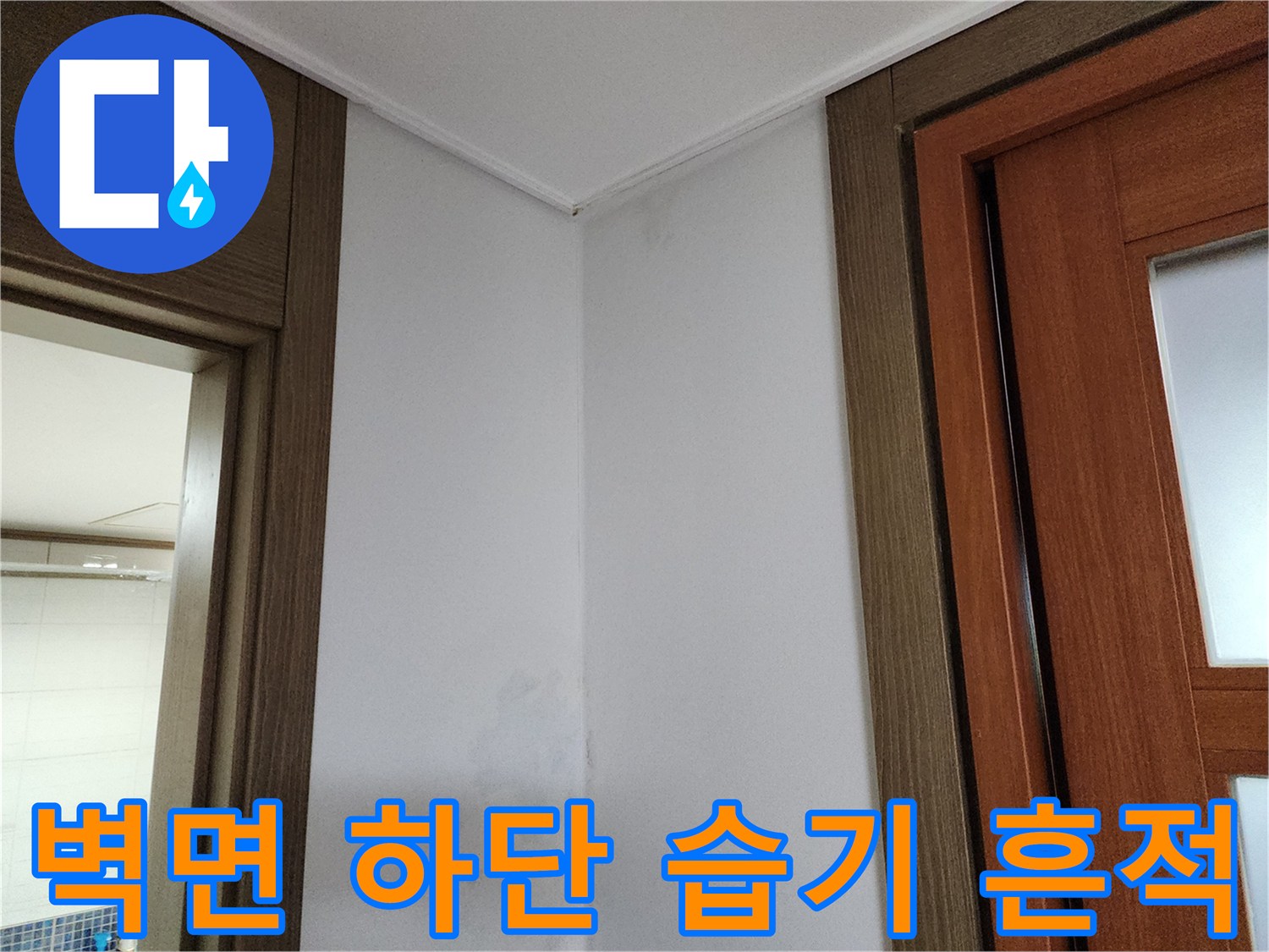 습기가 스며들어 발생한 벽면의 어두운 얼룩