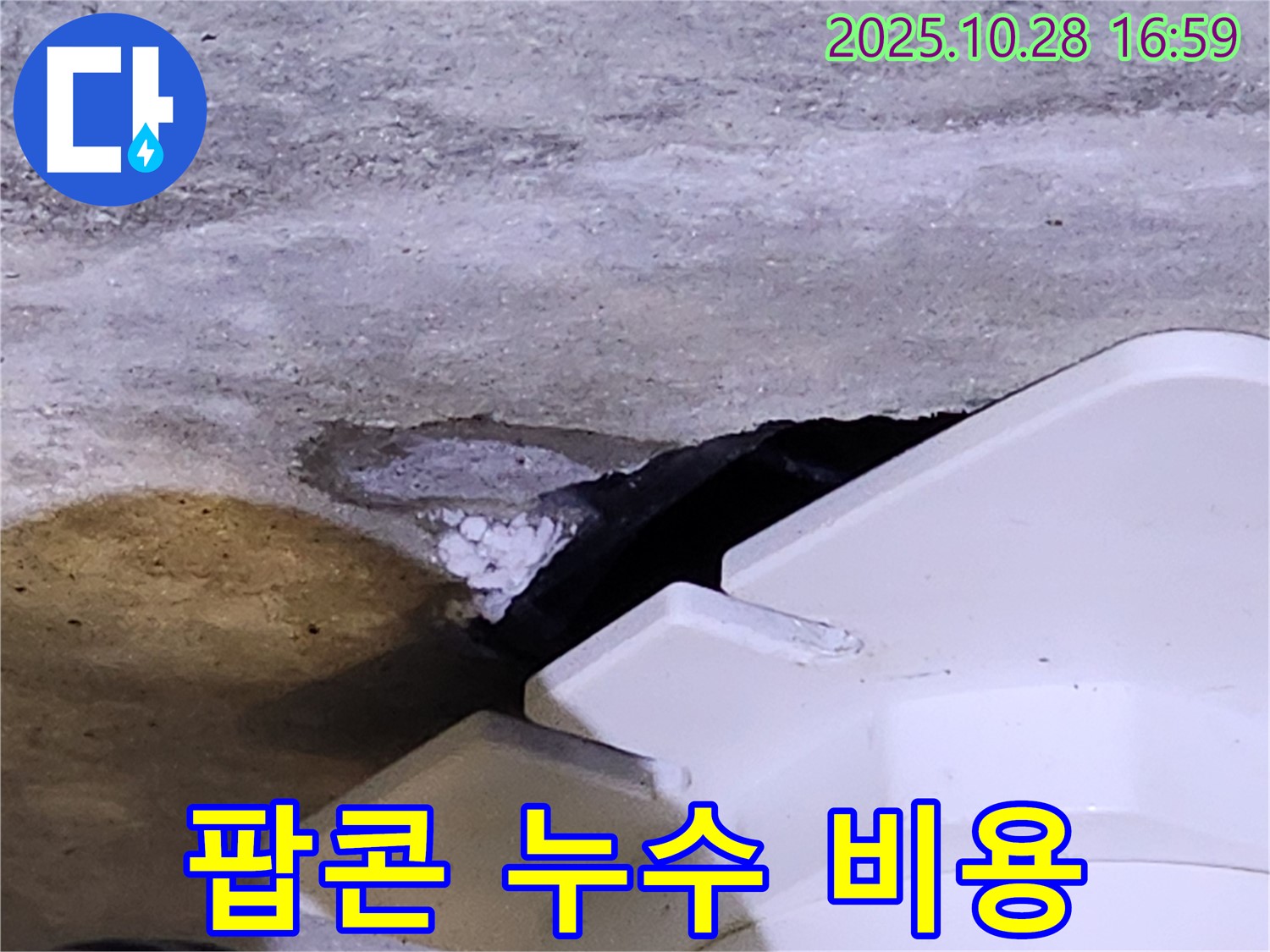 유양동 누수 - 하얀 팝콘 모양 물질과 함께 발생하는 누수, 합리적인 비용으로 확실하게 해결해 드립니다.