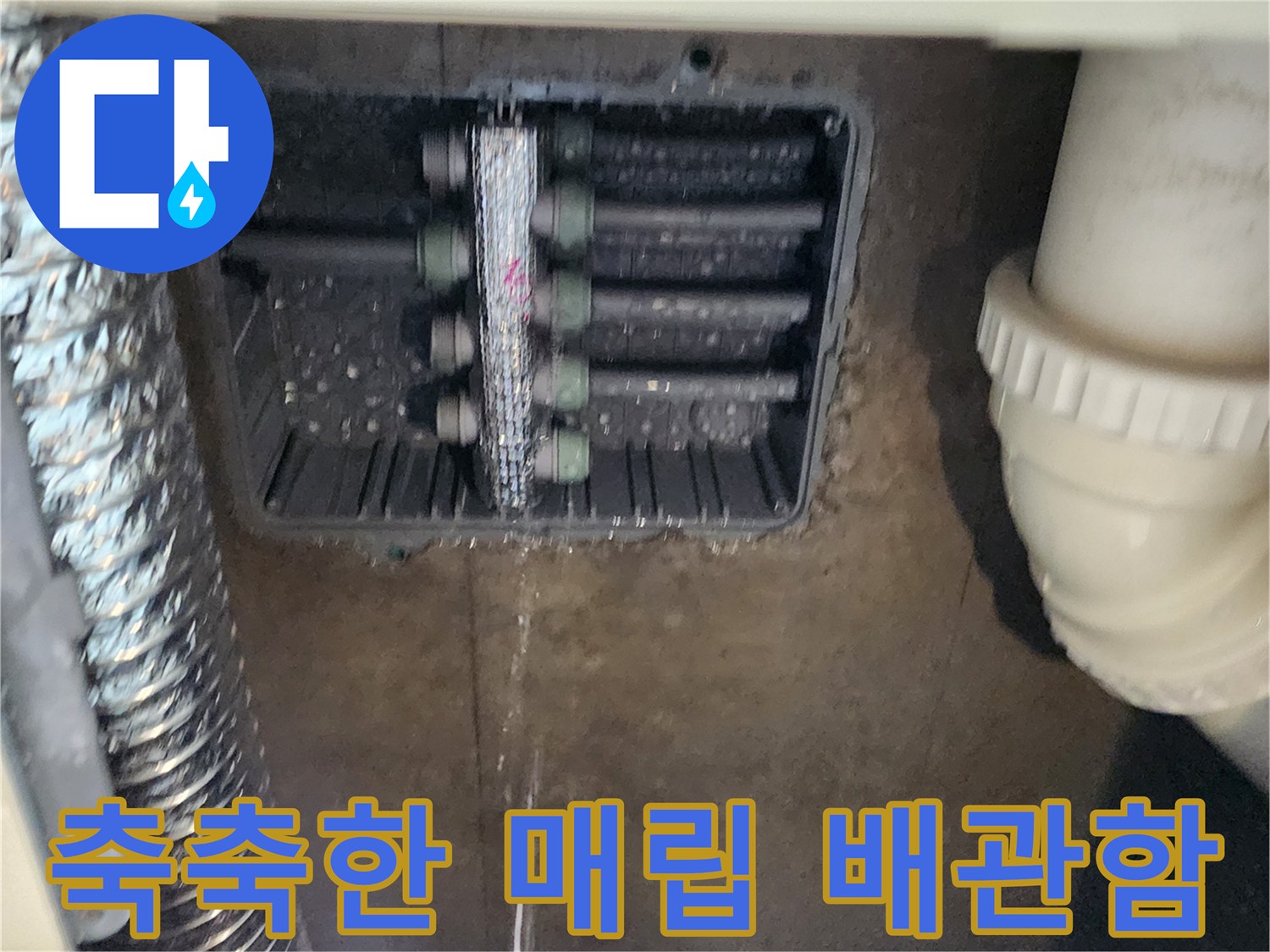 싱크대 하단 배관함-습기가 가득한 분배기 내부