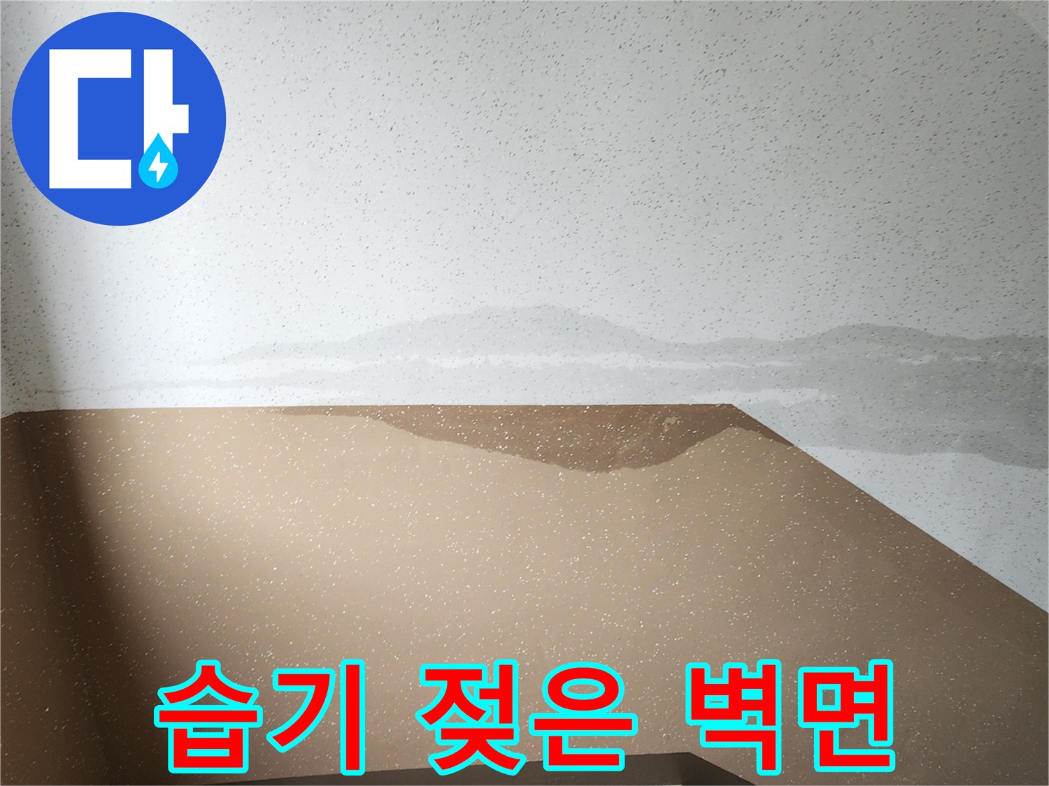 물기가 스며들어 변색된 계단실 주변 벽체