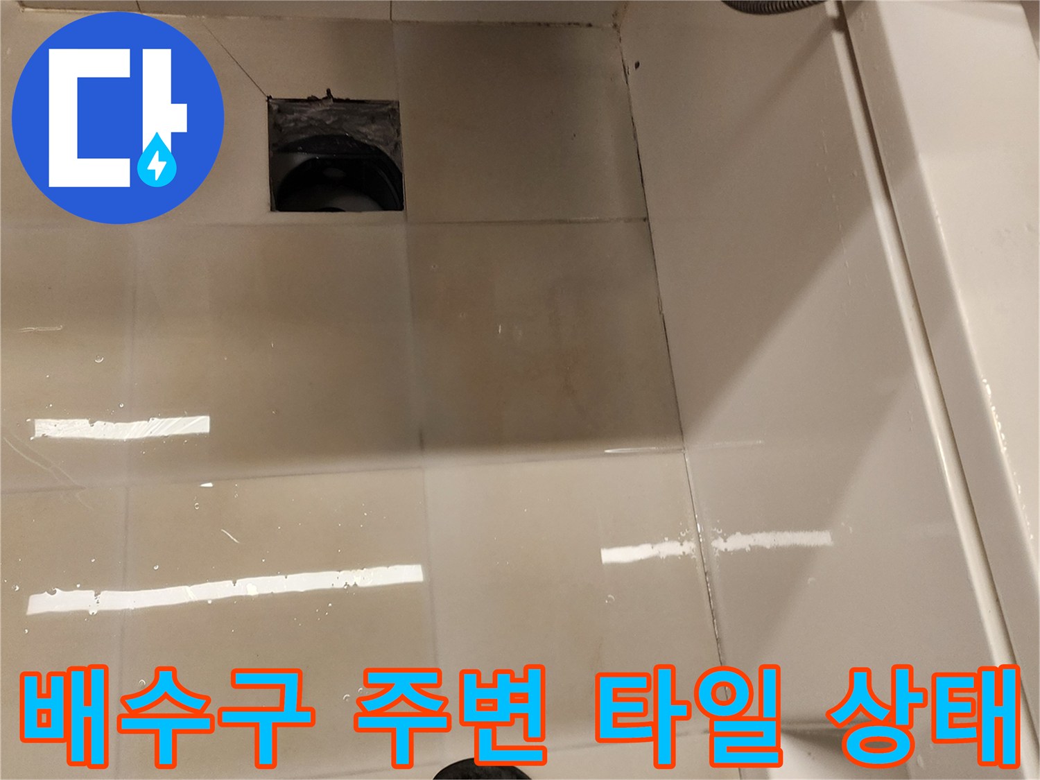 가산면 욕실-배수구 주변 타일 틈새 촬영