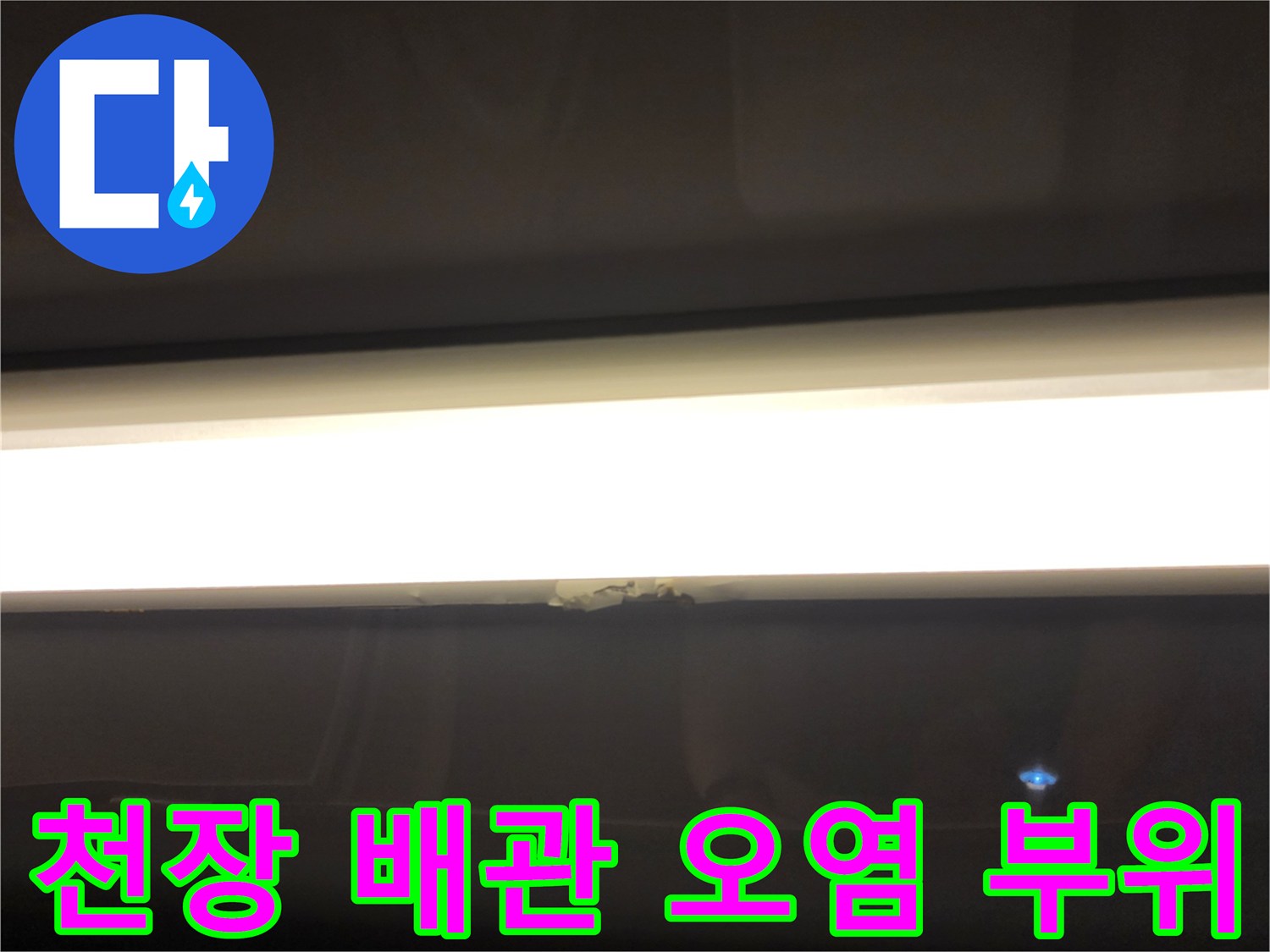 조명 근처 천장 배관의 습윤한 상태 - 누수 유입 경로 탐색 과정