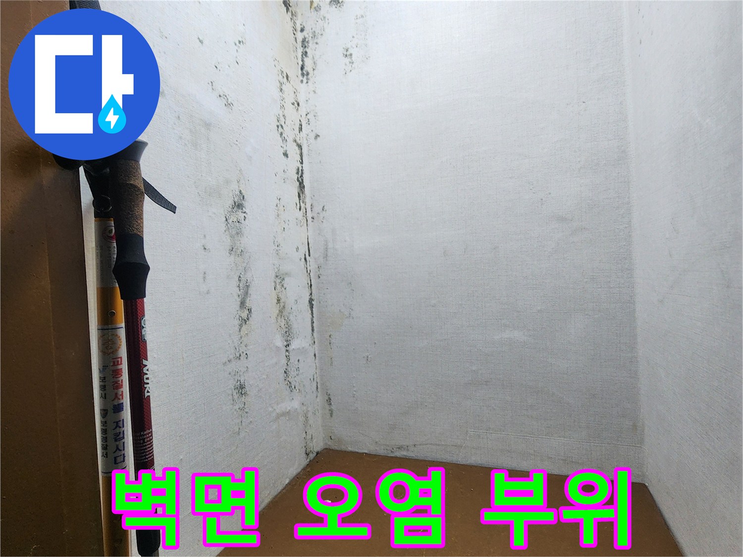 신곡동 현장 사진-곰팡이와 물자국이 심한 벽체 마감 상태