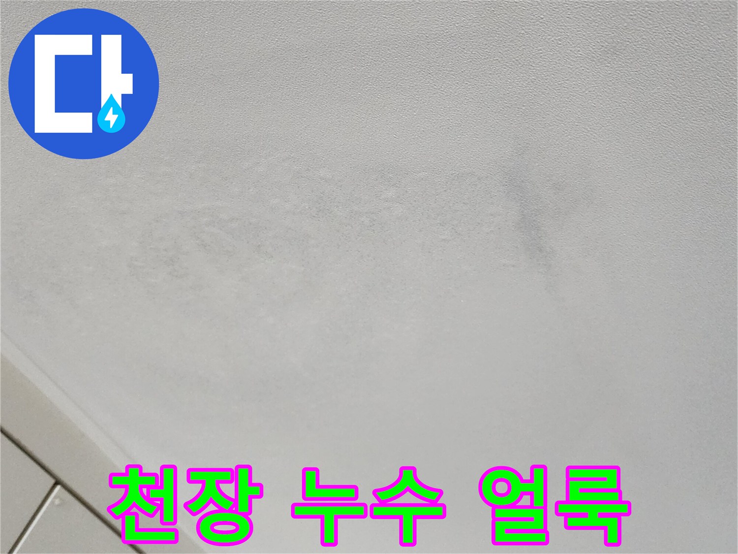 배관 문제로 의심되는 천장 벽지 오염 부위