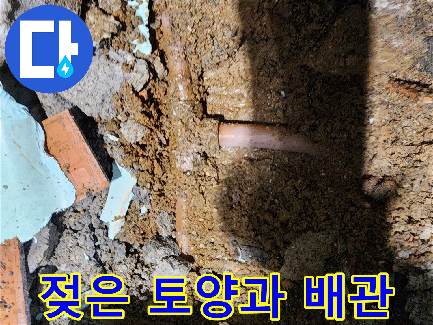 누수로 인해 젖어있는-배관 주변 토양