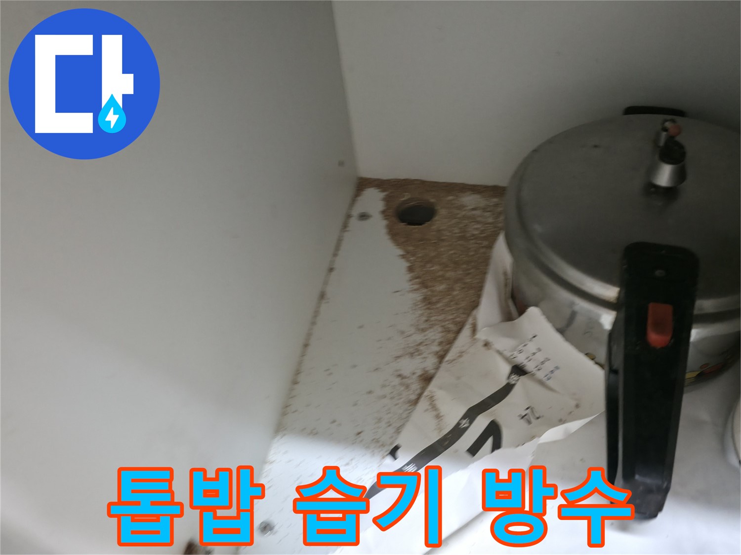 싱크대 밑 - 톱밥 - 누수 의심 - 빠른 확인 중요