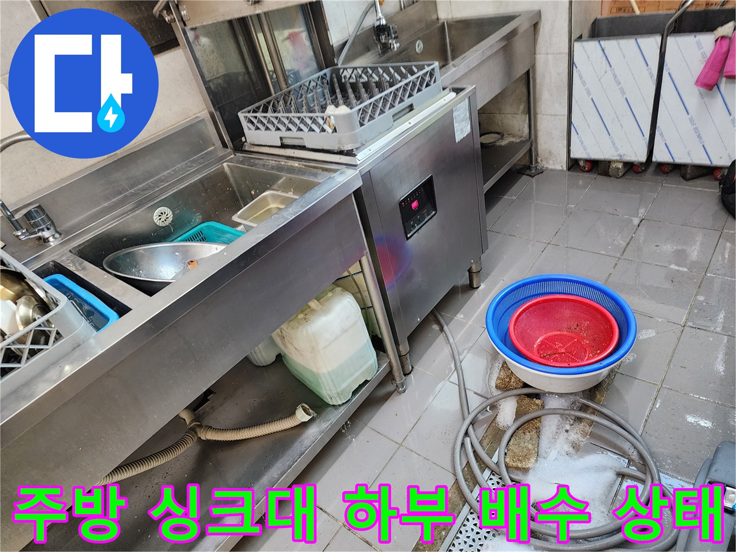 포천 식당 주방 - 싱크대 하부 배수구 주변 현장 모습