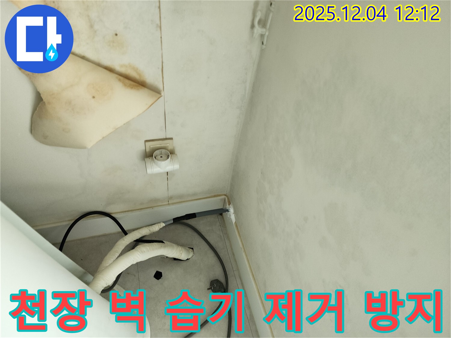 경기도 포천시 일동면 기산리 주택 누수 - 곰팡이 핀 천장과 벽면 습기를 제거하고 곰팡이 재발을 방지하는 작업을 진행하고 있습니다.