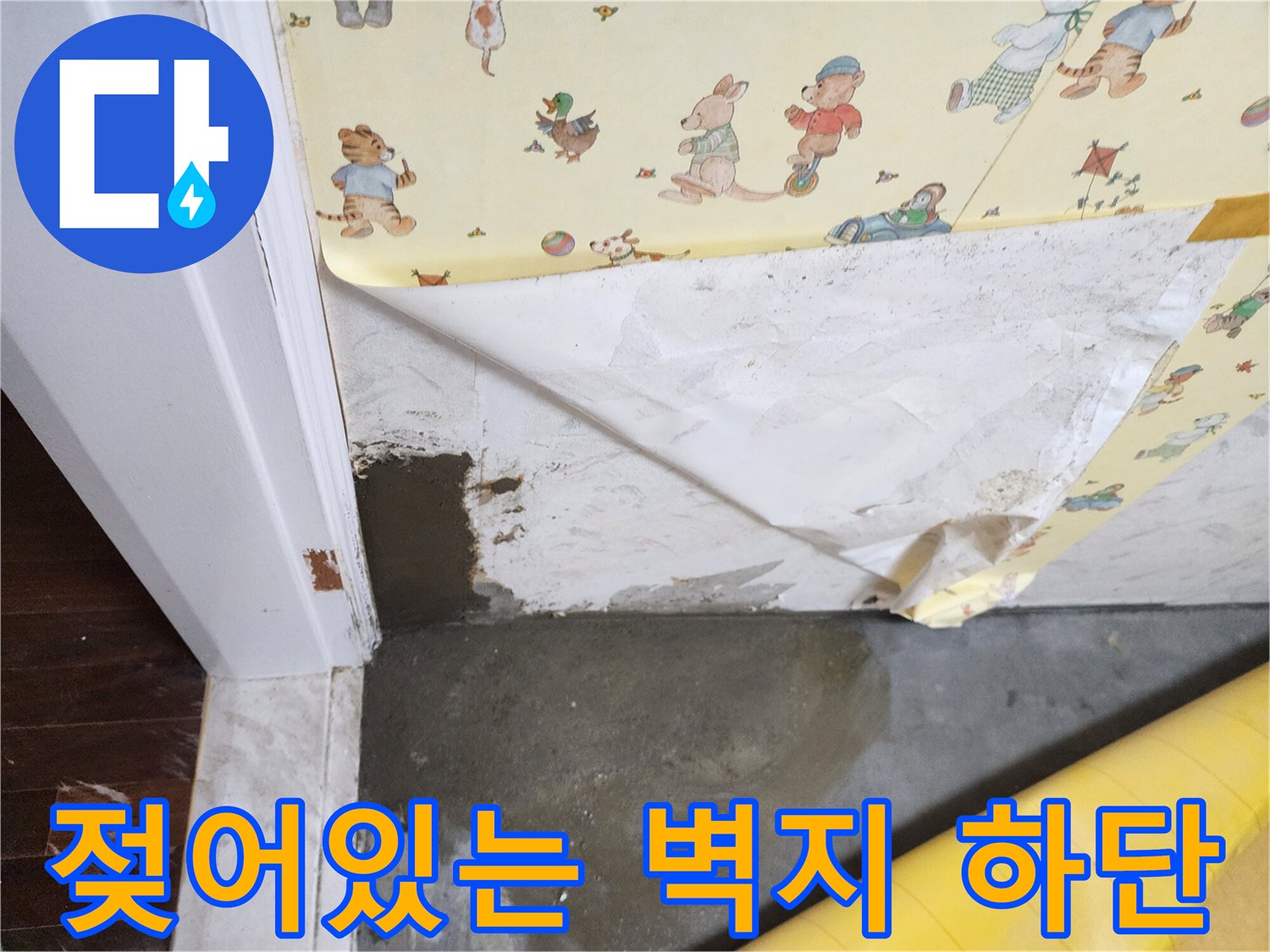 문틀 주변-벽지가 젖어 들고 있는 현장 사진