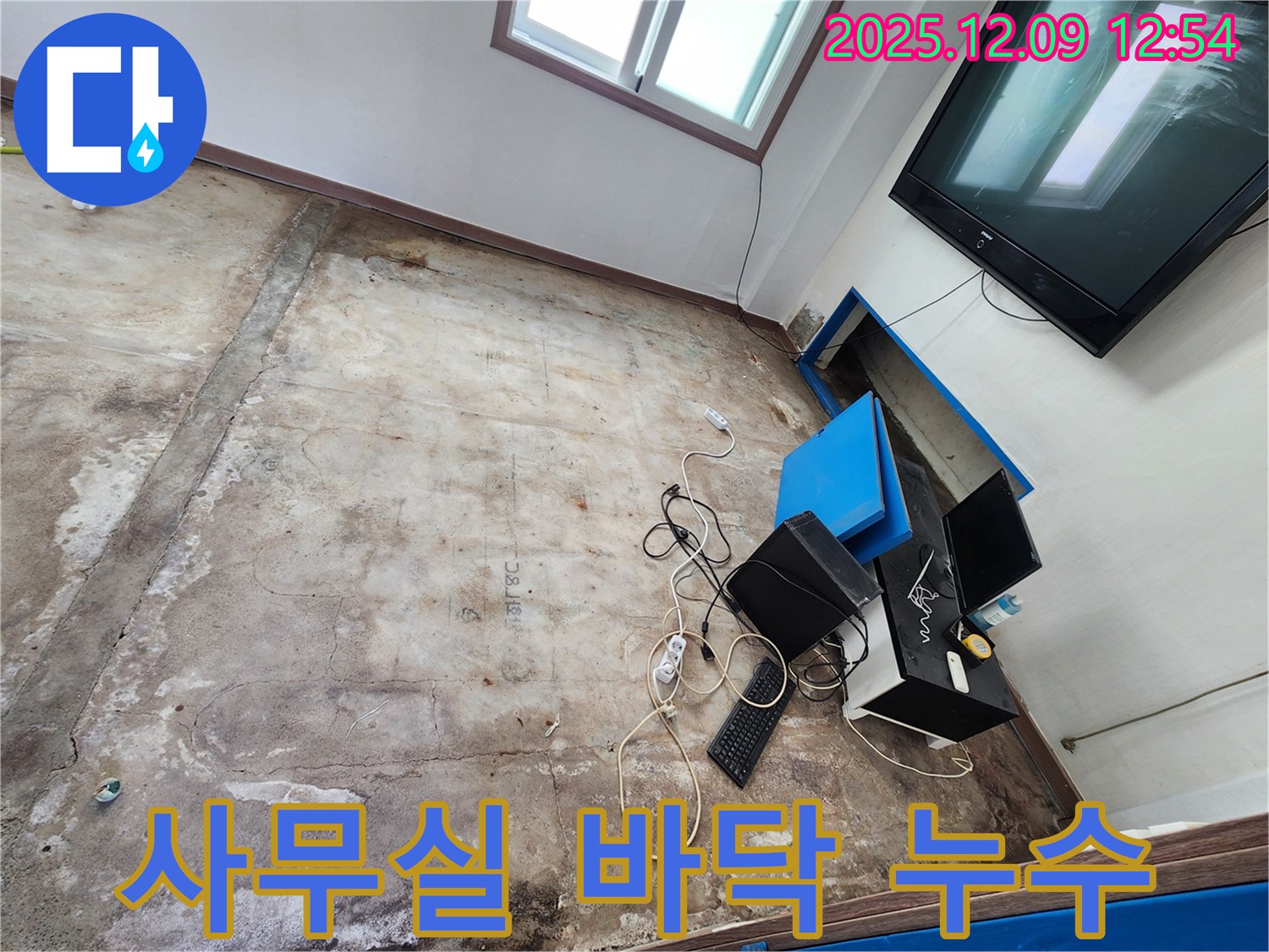 영중면 성동리 사무실 누수 - 바닥 전체가 젖어있는 심각한 상황