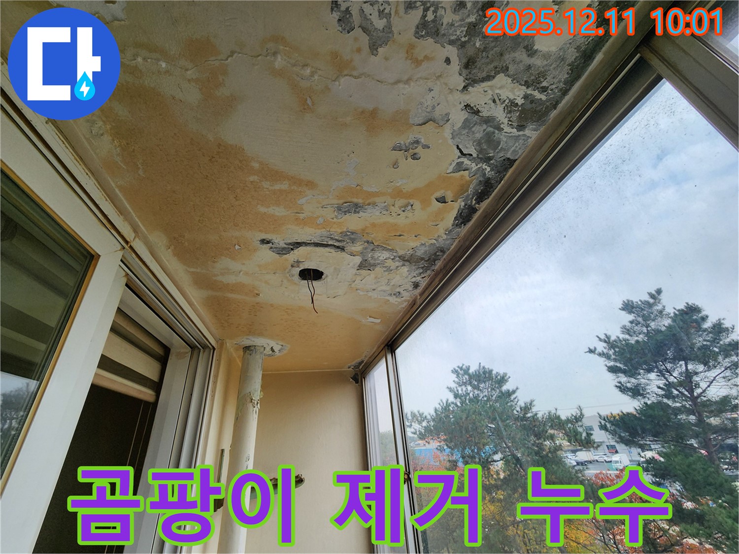 포천 영중면 남궁리 - 베란다 천장 누수 - 누수 부위 주변 곰팡이를 깨끗하게 제거합니다