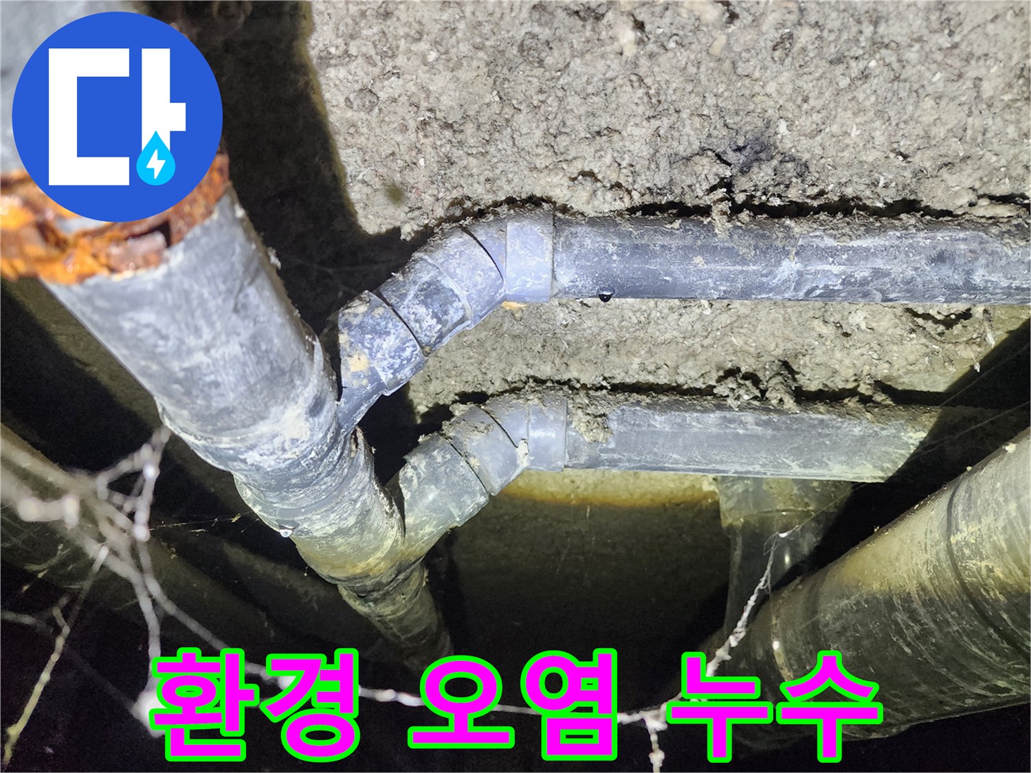 보문동 아남아파트 지하실 천장 배관 누수로 인한 주변 환경 오염 현장