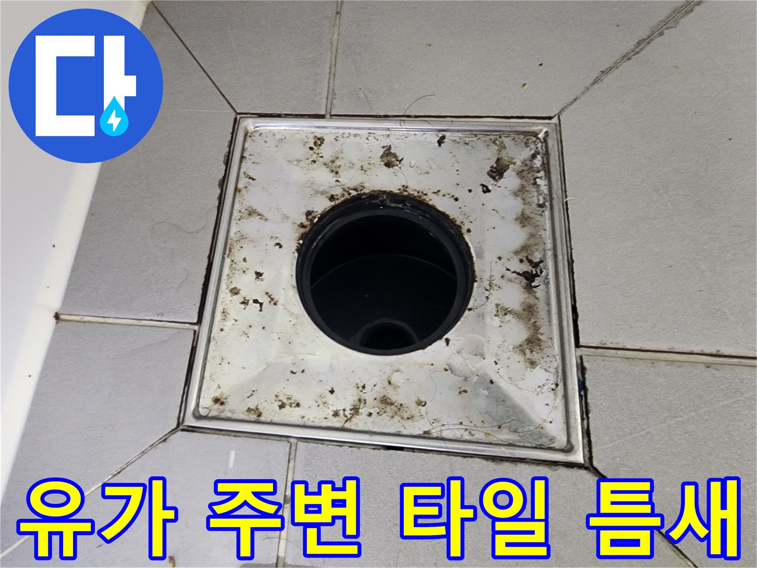 배수구-주변-타일-메지-및-유가-테두리-오염-상태
