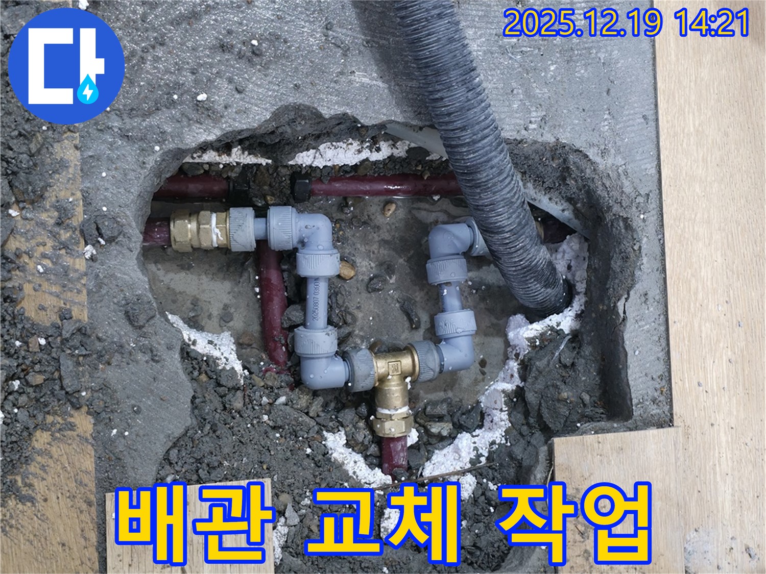 창천동 79번지 누수 해결 - 오래된 배관을 새 배관으로 교체하는 작업을 진행하고 있습니다 - 튼튼한 배관으로 누수 걱정 끝!