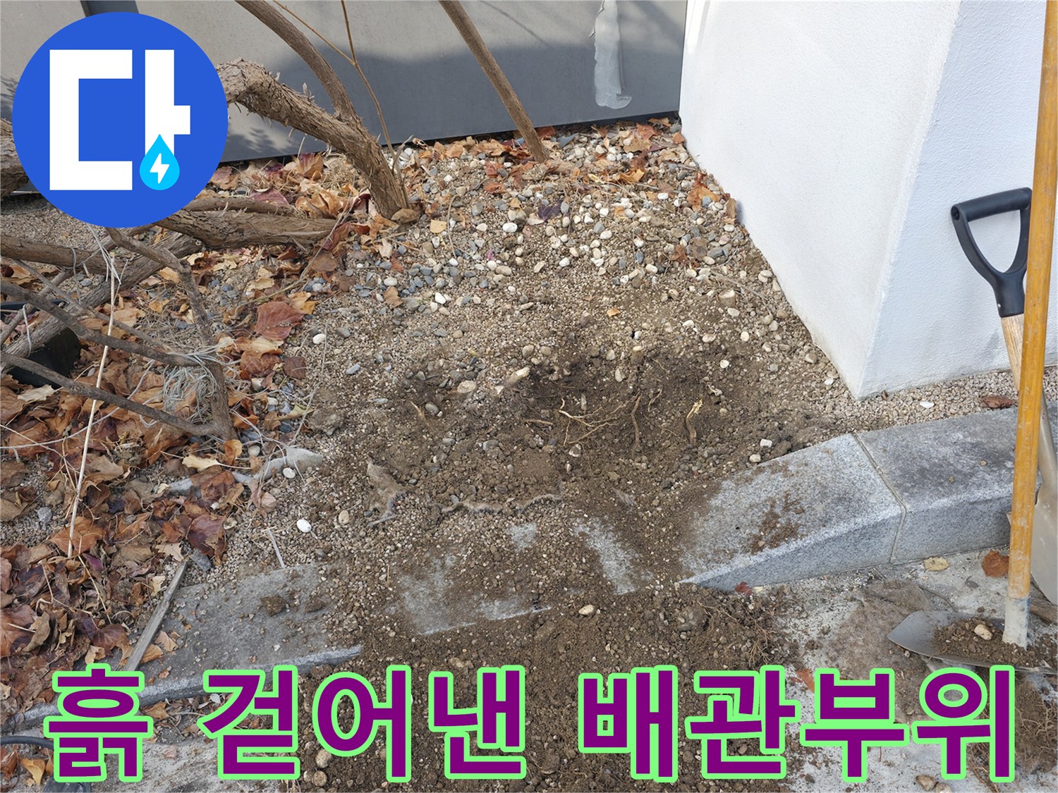 분당 서판교 현장-누수 부위를 확인하려고 흙을 파헤친 모습입니다.