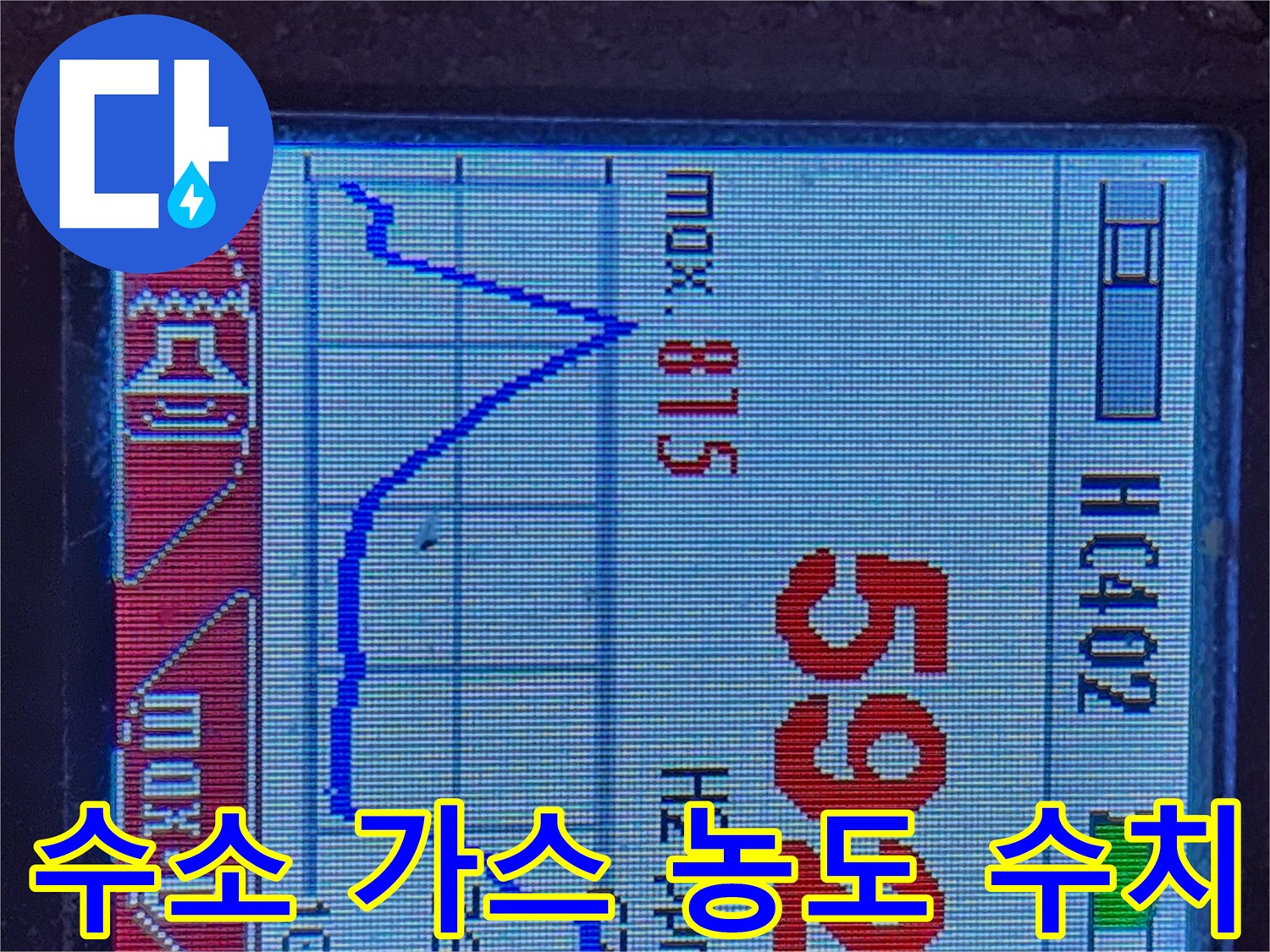 배관 내부 가스 유출을-감지한 탐지기 화면 숫자