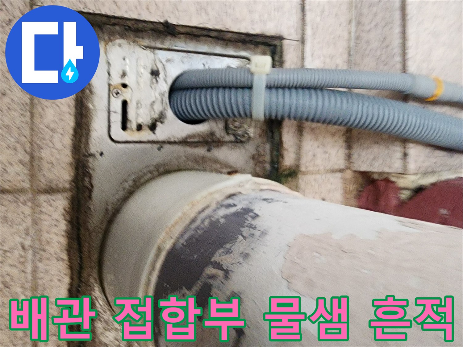 물기가 스며든 배수구 주변의 젖은 타일 상태