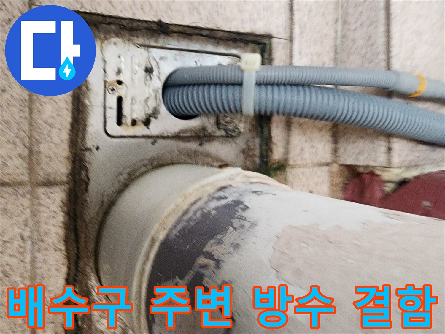젖어 있는 화장실 배수구 유가와 연결된 배관 부위