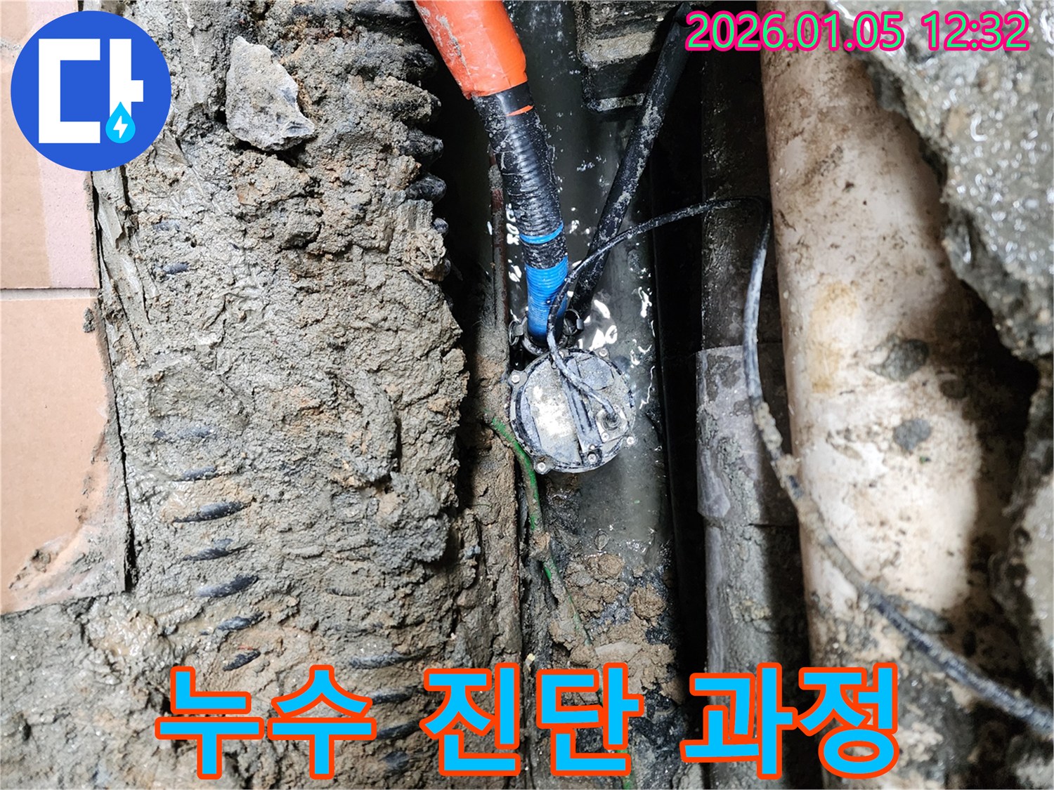 누수 진단 과정 - 전문 장비를 사용하여 누수 지점을 꼼꼼하게 확인하고 있습니다.