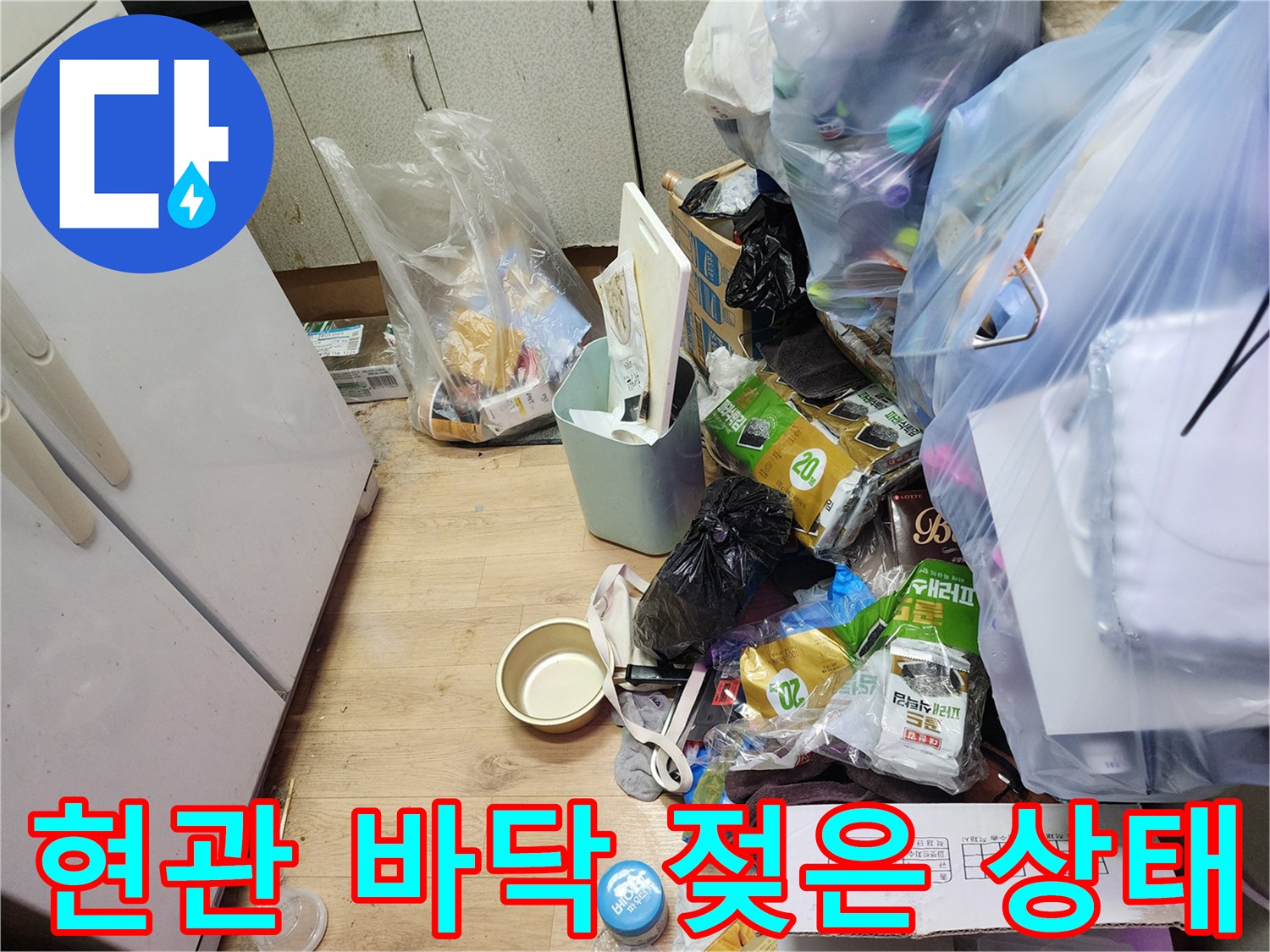 송파구 현관 근처-장판 아래가 젖어 있는 모습