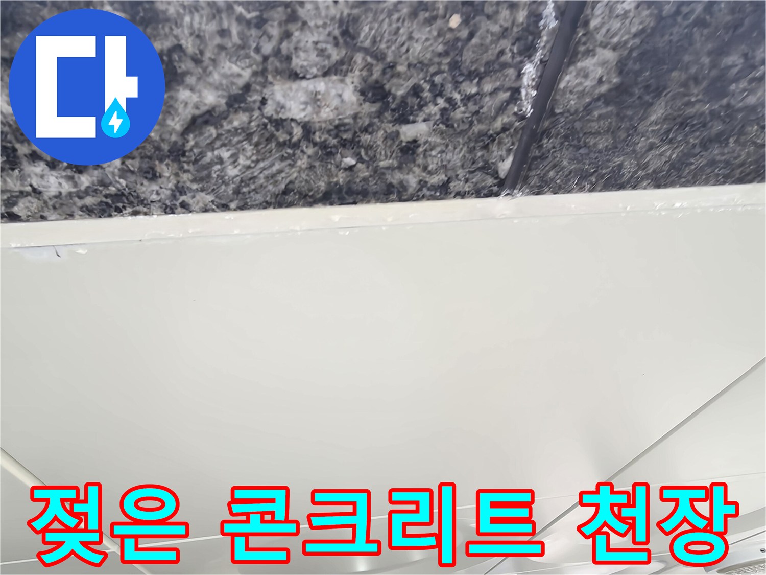 습기로 인해 변색된 주차장 천장 구조체 부위