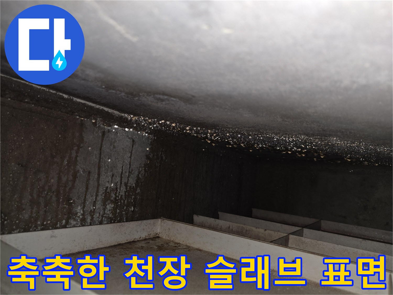 습기로 인해 젖어있는-천장 콘크리트 슬래브의 모습
