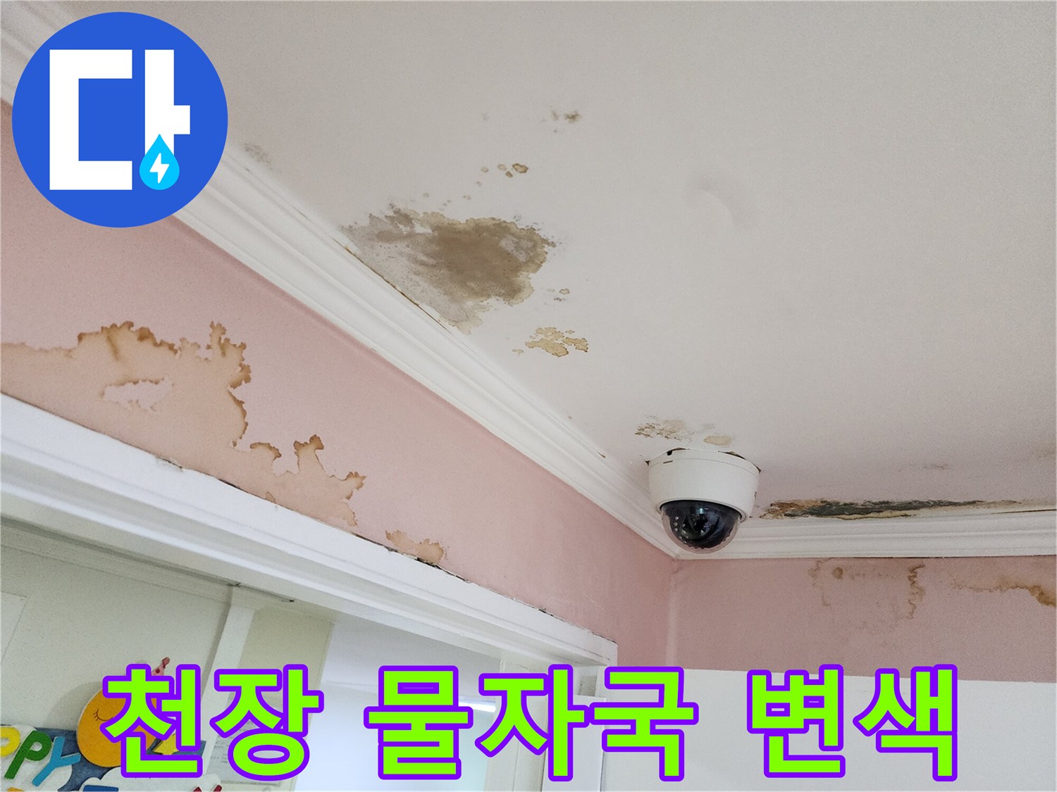 강남구 아파트-천장 벽지와 몰딩 부위에 발생한 누수 흔적 및 변색 상태