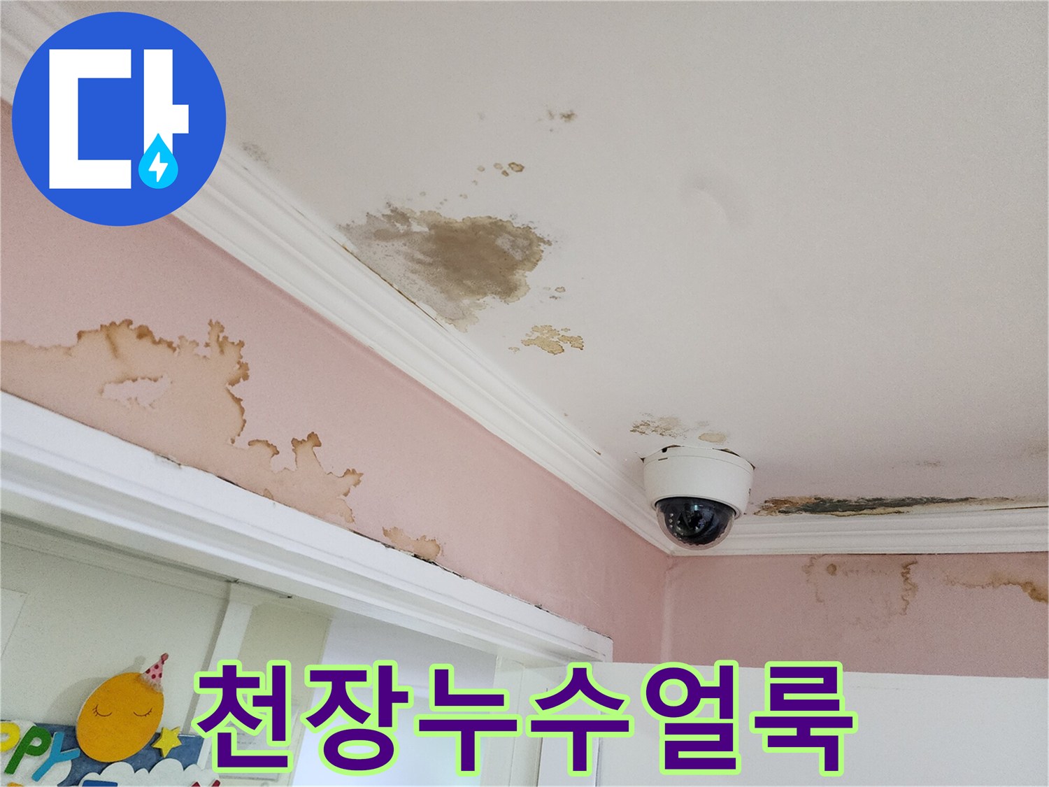 천장 부분-물자국과 곰팡이가 발생한 현장 모습