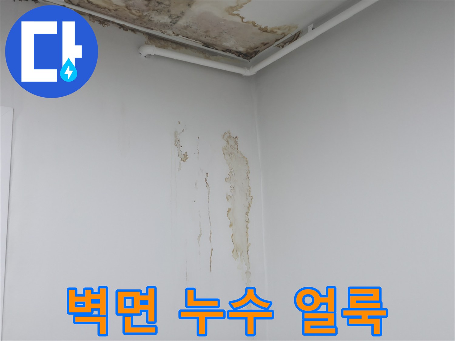 심하게 변색된-천장과 벽면의 누수 자국