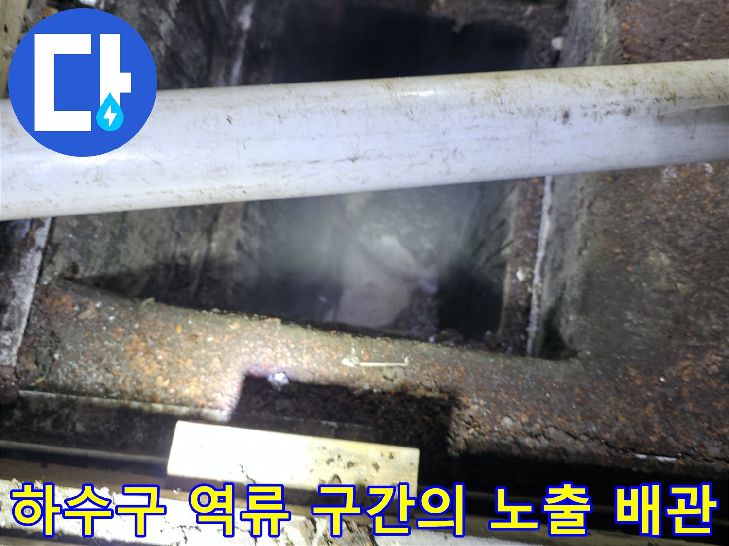 먼지와 오물이 쌓인 메인 배관-식당용 배수라인 점검현장