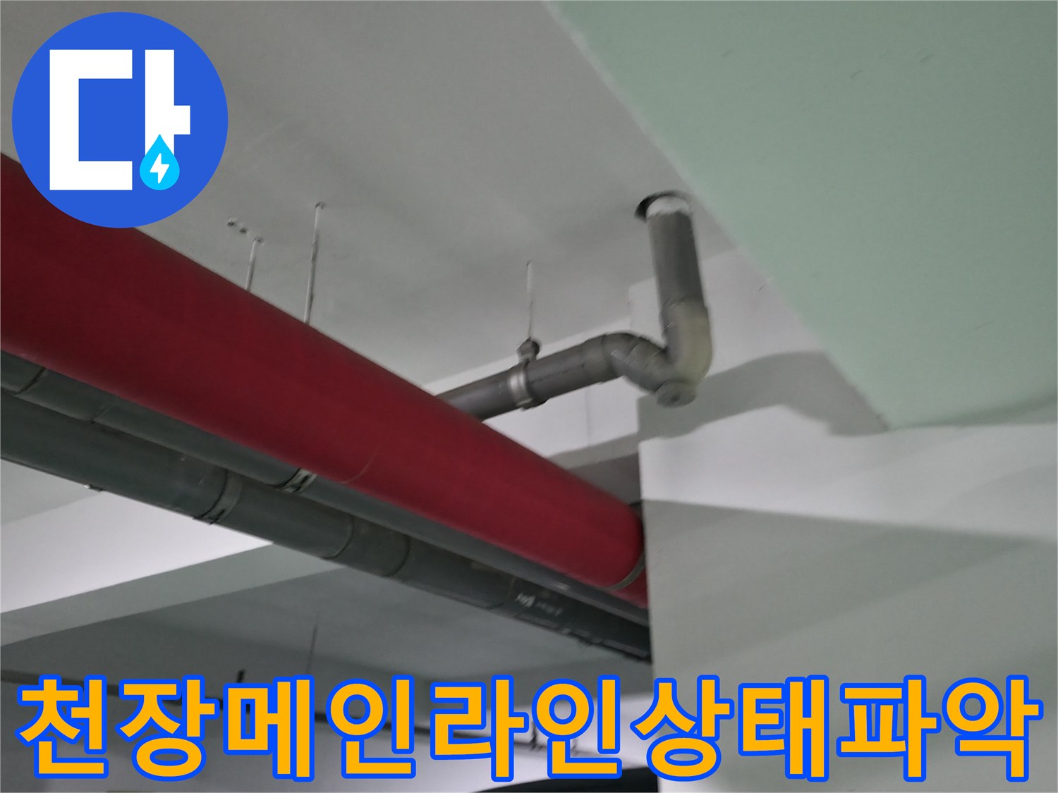 식당 천장 내 노출된 하수 및 가스배관 구조 확인 장면